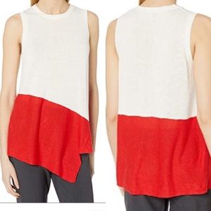 Anne Klein Linen Asymmetrical Open Knit Colorblock Sleeveless Tank Top